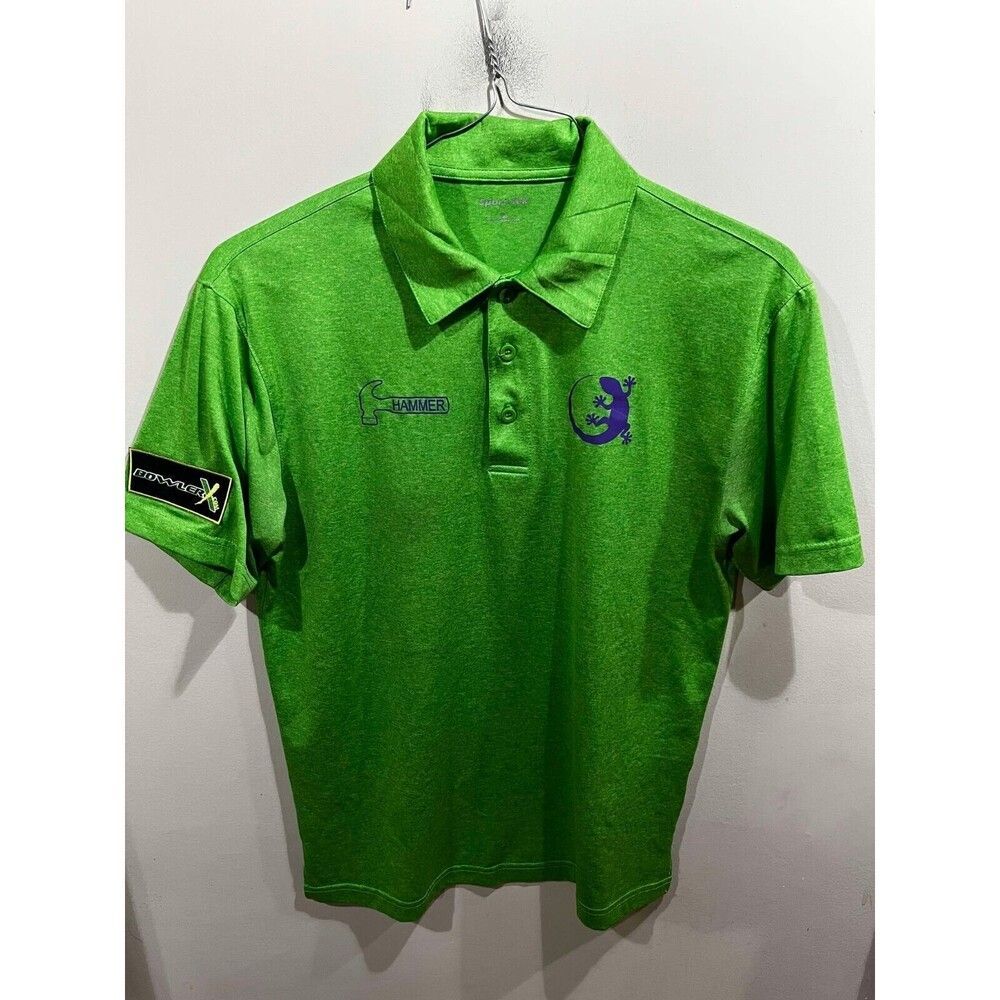 Hammer Bowling Polo Men's Size S Green Polo Patch 1/4 Button Up Gecko Athleisure